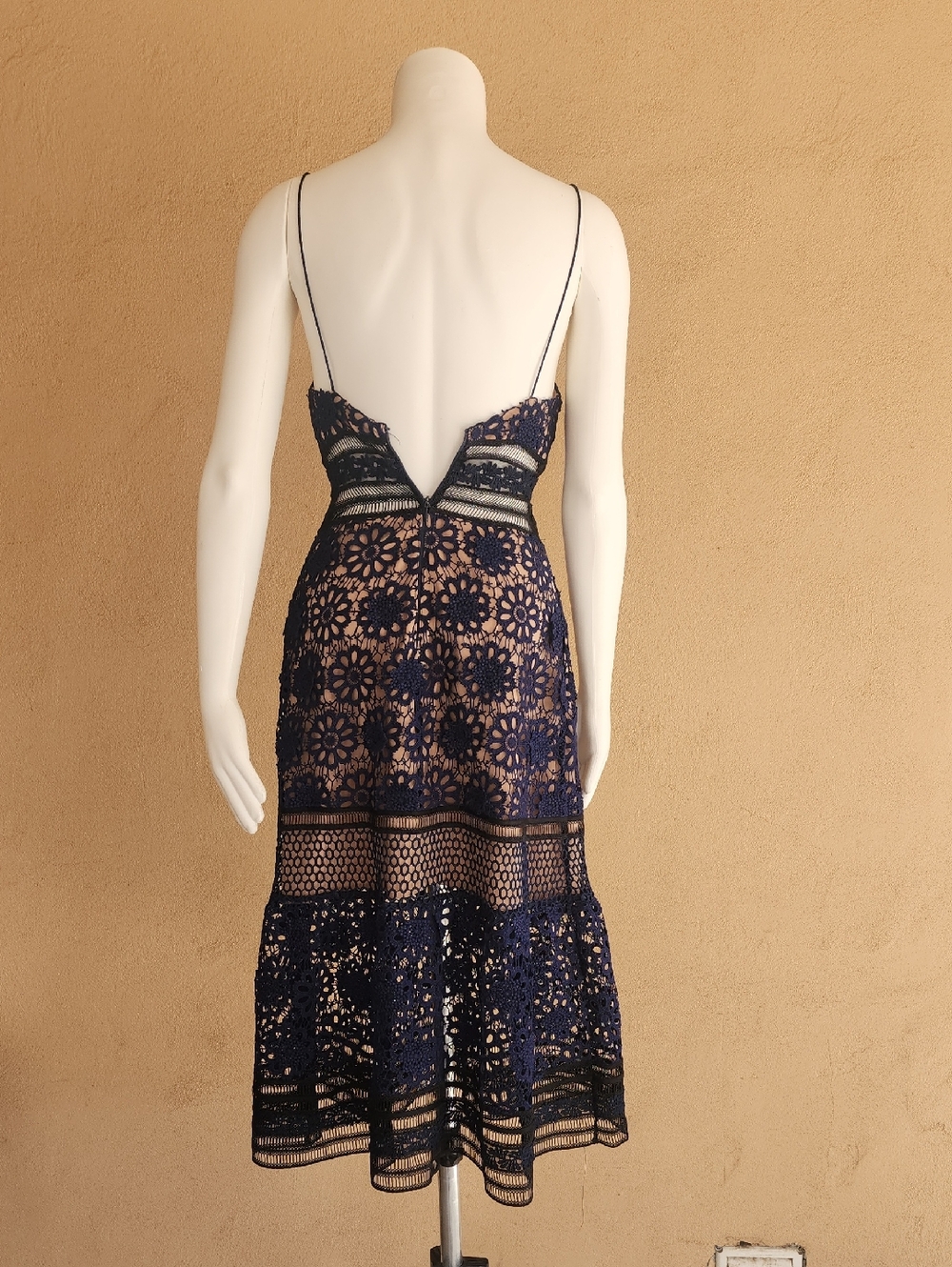 SELF-PORTRAIT Guipure Lace Midi Dress Size 0 Blue Nude Crochet A Line Party Wedd - Picture 7 of 15